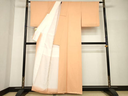 平和屋着物●上質な色無地　篭目地紋　深支子色　正絹　逸品　AABH8800ck