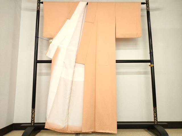 平和屋着物●上質な色無地　篭目地紋　深支子色　正絹　逸品　AABH8800ck