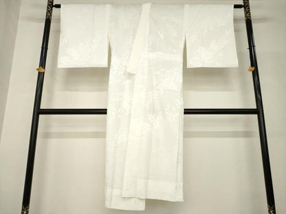 平和屋着物●長襦袢　無双仕立て　草花地紋　白色　正絹　逸品　AABH8805ck