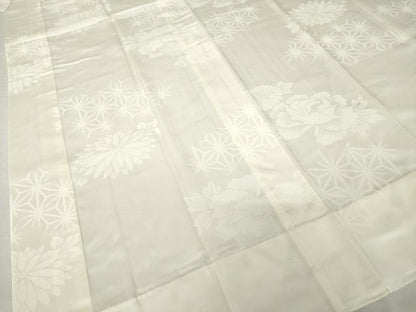 平和屋着物●長襦袢　無双仕立て　麻の葉花地紋　生成り色　正絹　逸品　AABH8806ck