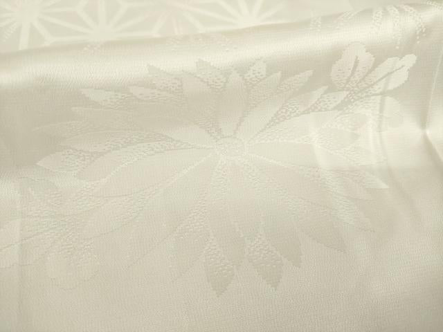 平和屋着物●長襦袢　無双仕立て　麻の葉花地紋　生成り色　正絹　逸品　AABH8806ck