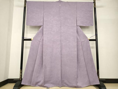 平和屋着物●上質な色無地　流水花唐草地紋　葡萄鼠色　正絹　逸品　未使用　AABH8807ck