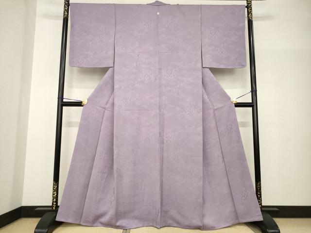 平和屋着物●上質な色無地　流水花唐草地紋　葡萄鼠色　正絹　逸品　未使用　AABH8807ck