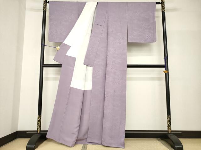 平和屋着物●上質な色無地　流水花唐草地紋　葡萄鼠色　正絹　逸品　未使用　AABH8807ck