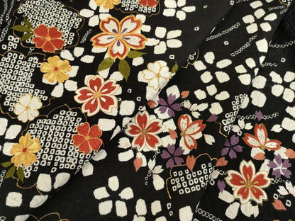 平和屋着物●豪華振袖　駒刺繍　絞り　夜桜　黒地　金彩　正絹　逸品　AABH8810ck