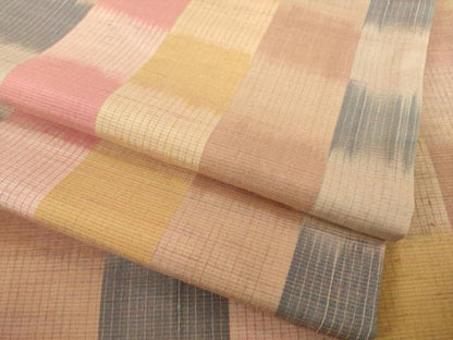 平和屋着物●上質な紬　市松文　正絹　逸品　AABH8812ck