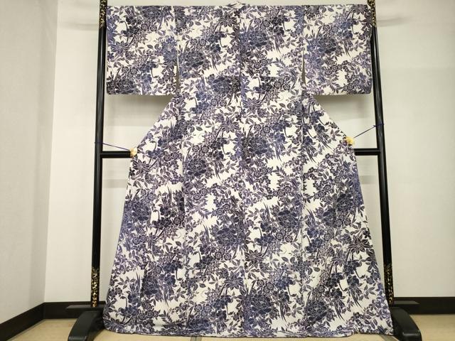 平和屋着物●上質な小紋　草花文　正絹　逸品　未使用　AABH8813ck