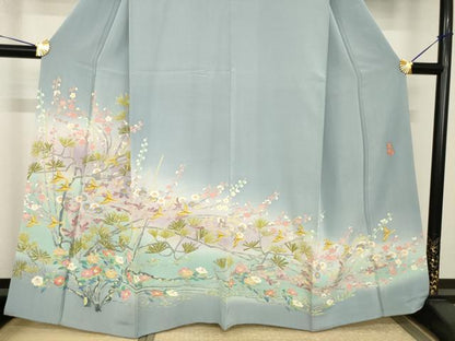 平和屋着物●本加賀友禅作家　百貫華峰　色留袖　花鳥文　正絹　逸品　AABH8817ck