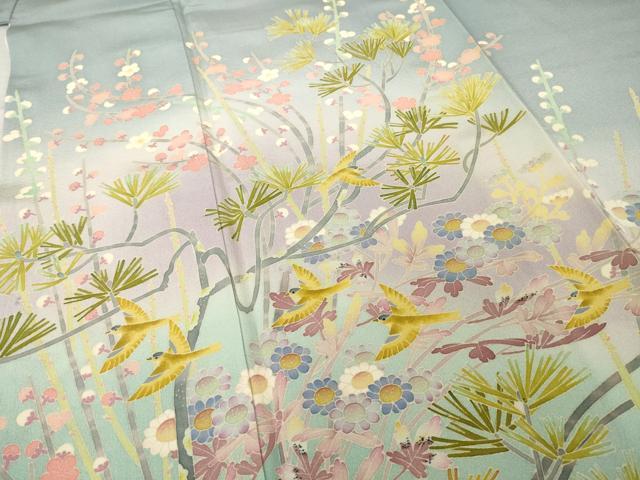 平和屋着物●本加賀友禅作家　百貫華峰　色留袖　花鳥文　正絹　逸品　AABH8817ck