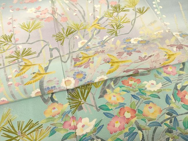 平和屋着物●本加賀友禅作家　百貫華峰　色留袖　花鳥文　正絹　逸品　AABH8817ck