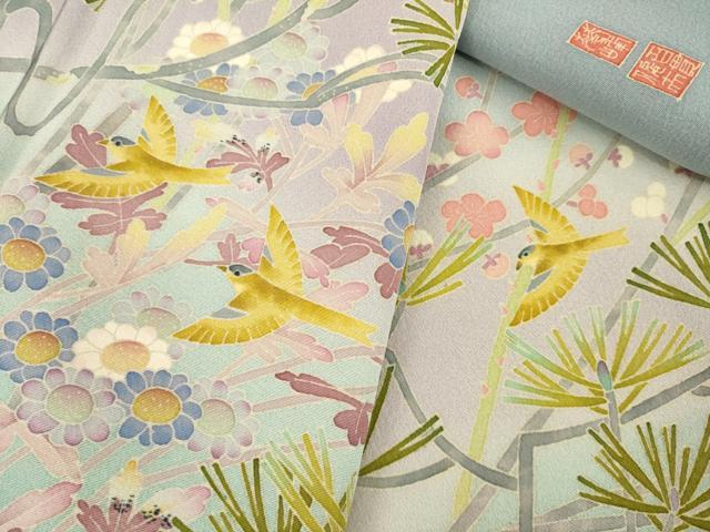 平和屋着物●本加賀友禅作家　百貫華峰　色留袖　花鳥文　正絹　逸品　AABH8817ck