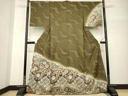 平和屋着物●訪問着　辻が花　流水花文　暈し染め　金彩　銀通し地　正絹　逸品　AABH8820ck