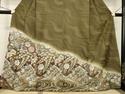 平和屋着物●訪問着　辻が花　流水花文　暈し染め　金彩　銀通し地　正絹　逸品　AABH8820ck
