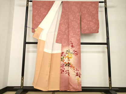平和屋着物●アンティーク　大正ロマン　色留訪問着　枝花文　暈し染め　正絹　逸品　AABH8821ck