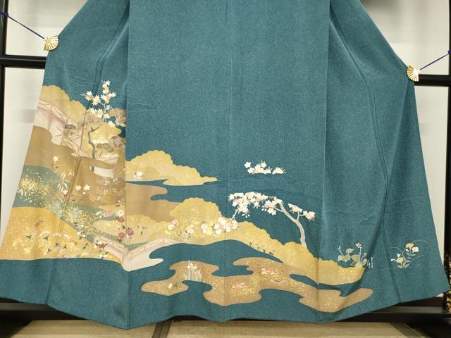 平和屋着物●訪問着　友禅　風景鴛鴦花文　金彩　正絹　逸品　AABH8823ck