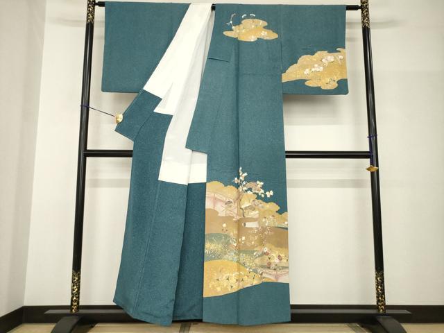 平和屋着物●訪問着　友禅　風景鴛鴦花文　金彩　正絹　逸品　AABH8823ck