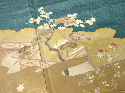 平和屋着物●訪問着　友禅　風景鴛鴦花文　金彩　正絹　逸品　AABH8823ck