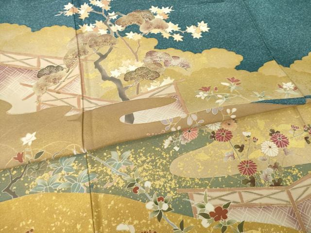 平和屋着物●訪問着　友禅　風景鴛鴦花文　金彩　正絹　逸品　AABH8823ck
