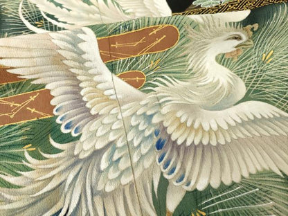 平和屋着物●豪華黒留袖　手描き　鳳凰エ霞松文　金銀彩　正絹　逸品　AABH8824ck