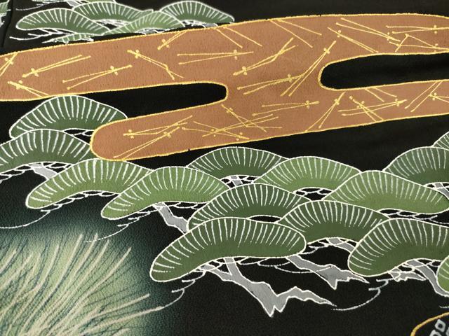 平和屋着物●豪華黒留袖　手描き　鳳凰エ霞松文　金銀彩　正絹　逸品　AABH8824ck