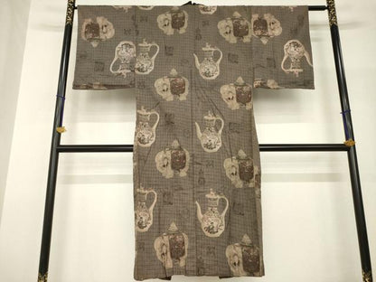 平和屋着物●セミアンティーク　男性　長襦袢　袷　陶器文　象　AABH8825ck