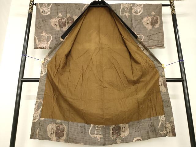 平和屋着物●セミアンティーク　男性　長襦袢　袷　陶器文　象　AABH8825ck