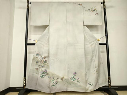 平和屋着物●訪問着　手描き　草花文　正絹　逸品　AABH8830ck