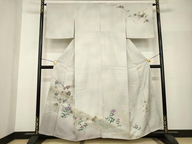 平和屋着物●訪問着　手描き　草花文　正絹　逸品　AABH8830ck