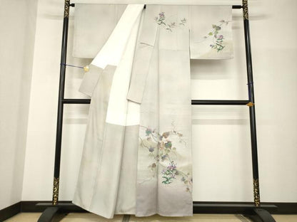 平和屋着物●訪問着　手描き　草花文　正絹　逸品　AABH8830ck