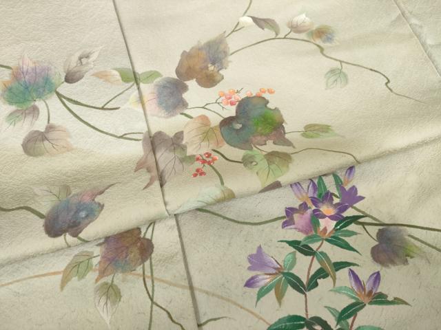 平和屋着物●訪問着　手描き　草花文　正絹　逸品　AABH8830ck