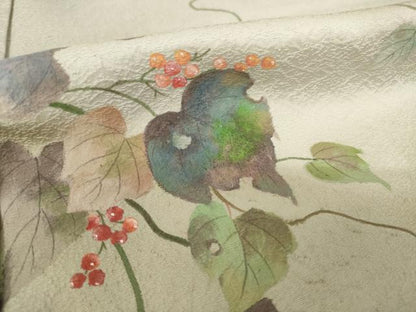 平和屋着物●訪問着　手描き　草花文　正絹　逸品　AABH8830ck