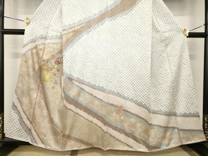 平和屋着物●訪問着　絞り　刺繍　飾花文　金彩　正絹　逸品　AABH8834ck