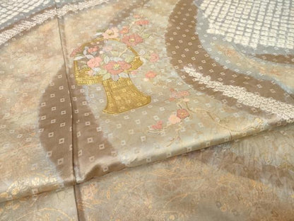 平和屋着物●訪問着　絞り　刺繍　飾花文　金彩　正絹　逸品　AABH8834ck