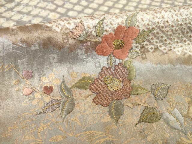 平和屋着物●訪問着　絞り　刺繍　飾花文　金彩　正絹　逸品　AABH8834ck
