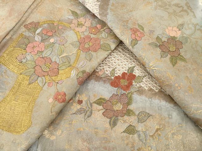 平和屋着物●訪問着　絞り　刺繍　飾花文　金彩　正絹　逸品　AABH8834ck