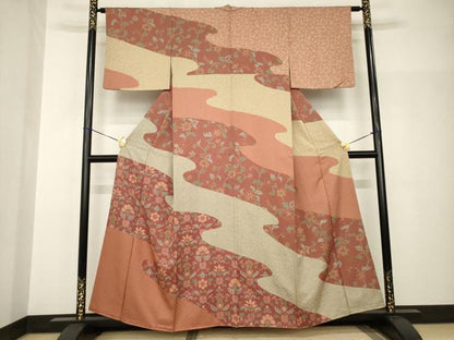 平和屋着物●訪問着　流水草花文　正絹　逸品　AABH8835ck