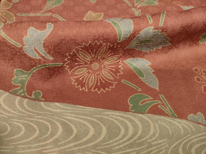 平和屋着物●訪問着　流水草花文　正絹　逸品　AABH8835ck