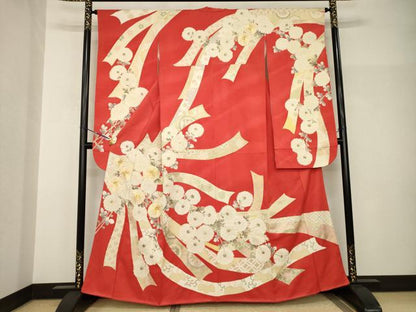 平和屋着物●豪華振袖　駒刺繍　蔓帯花文　金彩　正絹　逸品　AABH8837ck