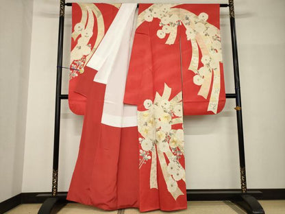 平和屋着物●豪華振袖　駒刺繍　蔓帯花文　金彩　正絹　逸品　AABH8837ck