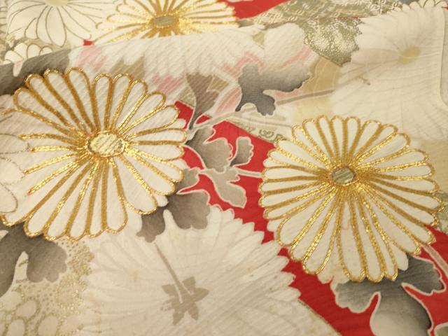 平和屋着物●豪華振袖　駒刺繍　蔓帯花文　金彩　正絹　逸品　AABH8837ck