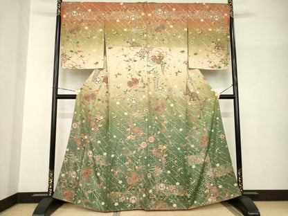平和屋着物●訪問着　吉祥花鼓文　暈し染め　正絹　逸品　AABH8839ck