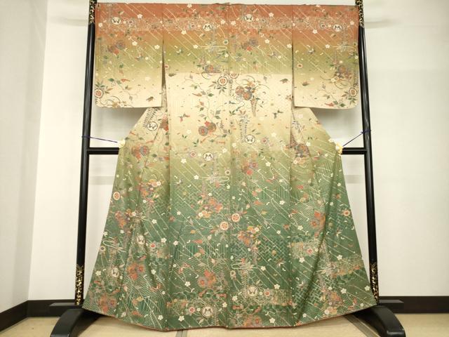 平和屋着物●訪問着　吉祥花鼓文　暈し染め　正絹　逸品　AABH8839ck
