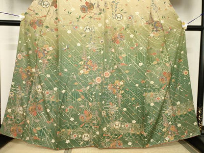 平和屋着物●訪問着　吉祥花鼓文　暈し染め　正絹　逸品　AABH8839ck