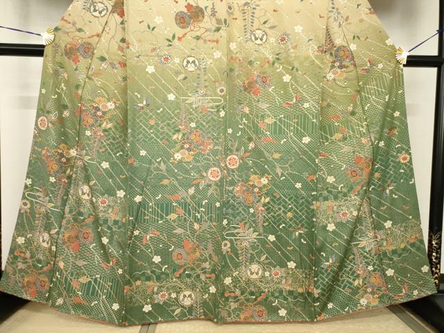 平和屋着物●訪問着　吉祥花鼓文　暈し染め　正絹　逸品　AABH8839ck
