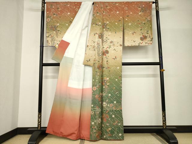 平和屋着物●訪問着　吉祥花鼓文　暈し染め　正絹　逸品　AABH8839ck