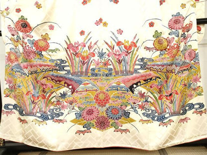 平和屋着物●豪華振袖　紅型　風景松竹梅文　正絹　逸品　AABH8843cs