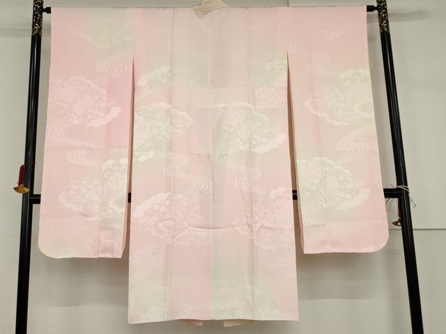 平和屋着物●振袖用長襦袢　袷　御所車流水花地紋　暈し染め　やまと誂製　半衿刺繍　正絹　逸品　AABH8844cs 平和屋着物○振袖用長襦袢 袷 御所車流水花地紋 暈し染め やまと