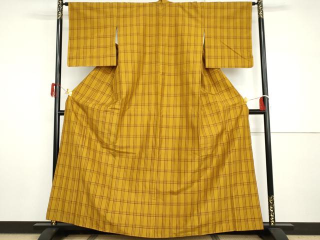 平和屋着物●本場黄八丈　平織　紬　格子　正絹　逸品　未使用　AABH8848cs