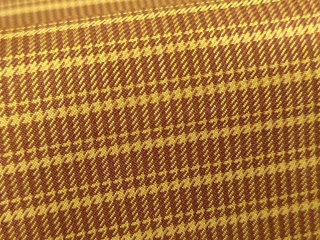 平和屋着物●黄八丈　綾織　紬　格子　正絹　逸品　AABH8849cs