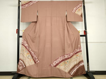 平和屋着物●十日町　名門　滝泰謹製　訪問着　絞り　更紗花文　金彩　正絹　逸品　AABH8851cs